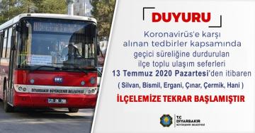 Diyarbakır Büyükşehir Belediyesinden toplu taşıma sefer sayıları ve saatlerine düzenleme